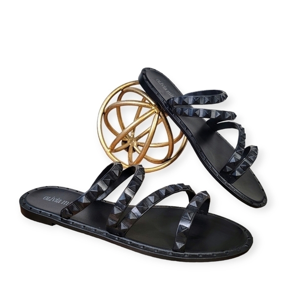 Olivia Miller Strappy Black tonal Studded Sandals Slides Size 8 - Picture 1 of 16